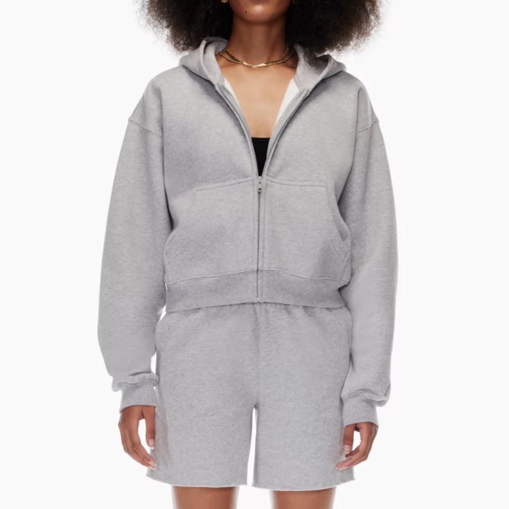 Aritzia Tna Cozy Fleece Boyfriend Boxy Relaxed Zip Up Hoodie Heather Dover Gray